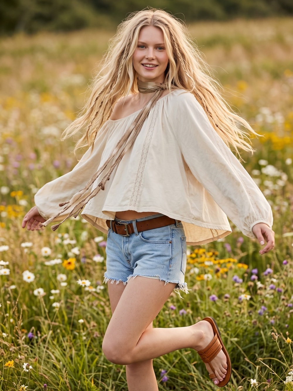 Free People Bohemian Billowy Balloon Sleeve Marla Long Sleeve Top Ivory Medium